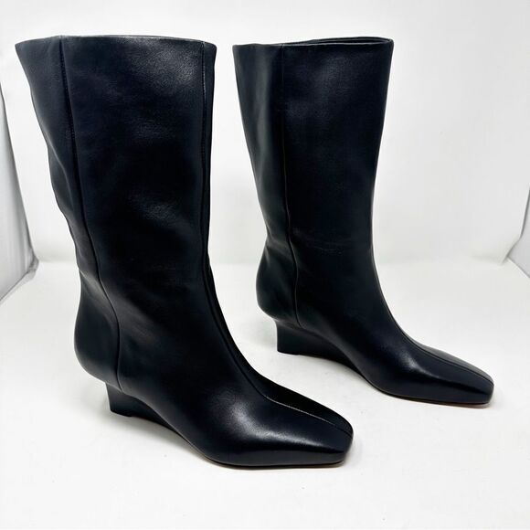 Vince Slouchy Wedge Leather Tall Boot Size 7 Beverly Square Toe - Picture 1 of 9